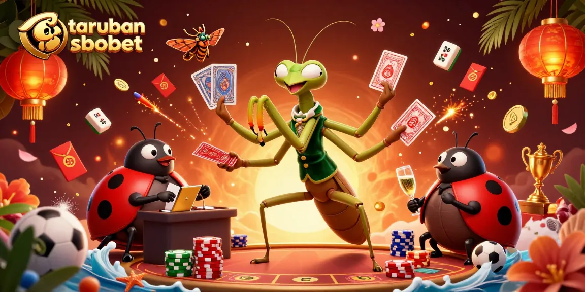 Experience taruhan bola sbobet with dynamic sports elements and lively casino action in this vibrant illustration.