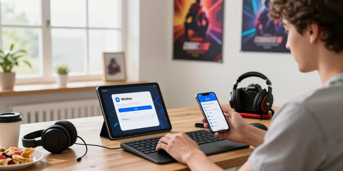 Experience the easy Winbox download on your devices at a vibrant gaming workspace.