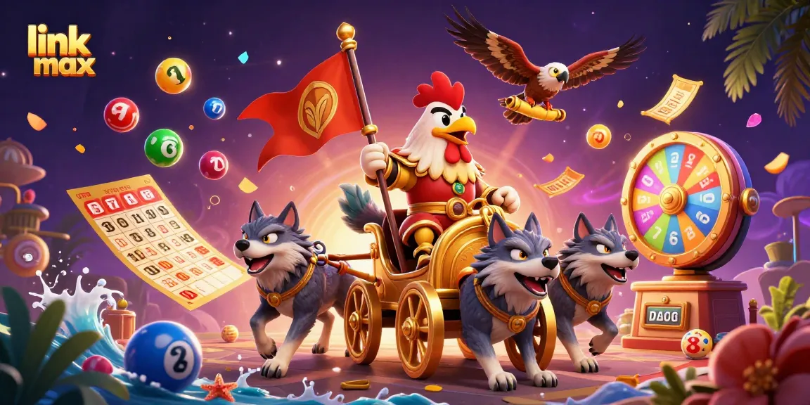 Experience exhilarating gameplay with link vmax as a rooster warlord leads the scene of vibrant lottery festivities.
