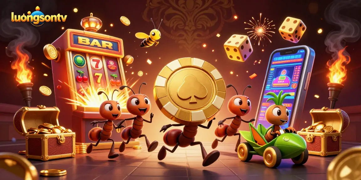 Engage in thrilling gaming adventures with luongsontv featuring ants heisting a giant poker chip.