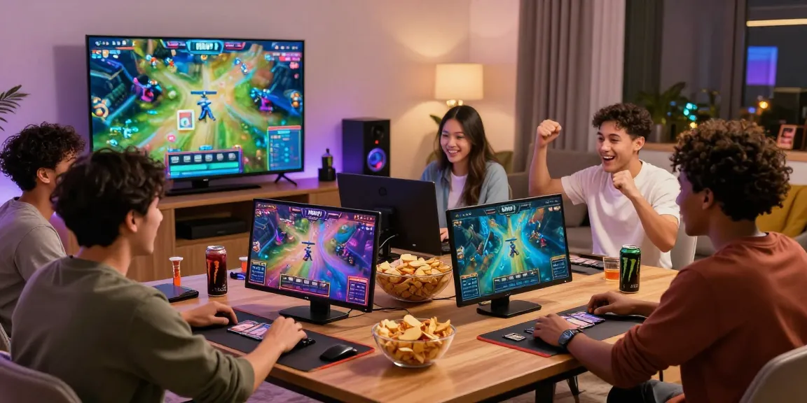 Friends enjoying Rikvip gaming in a lively living room, showcasing camaraderie and excitement.