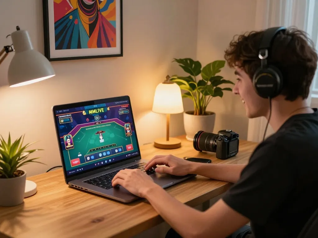 MMLIVE gaming setup showcasing an engaging online casino experience with interactive elements and cozy ambiance.