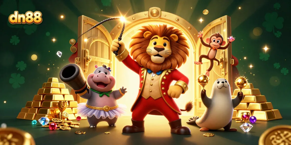 Engage with dn88's thrilling gaming experience featuring a vibrant circus-themed scene.