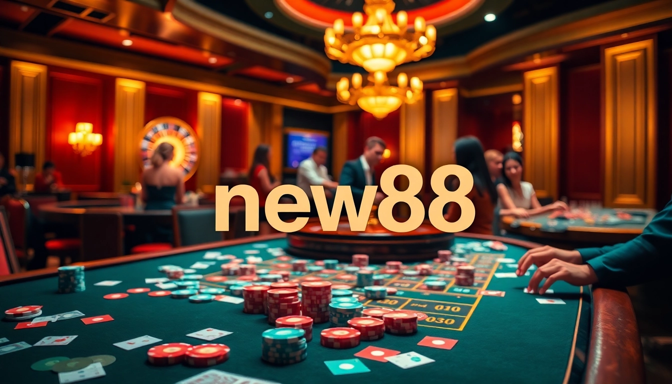 new88 casino players engaging at a vibrant roulette table with colorful chips