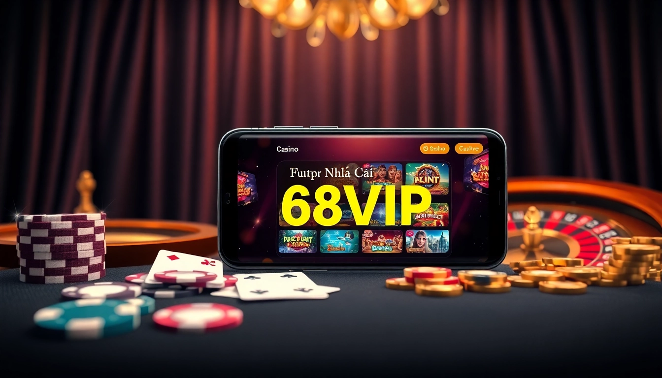 Tải App Nhà Cái 68VIP showcasing a luxurious casino app interface to elevate your gaming experience.