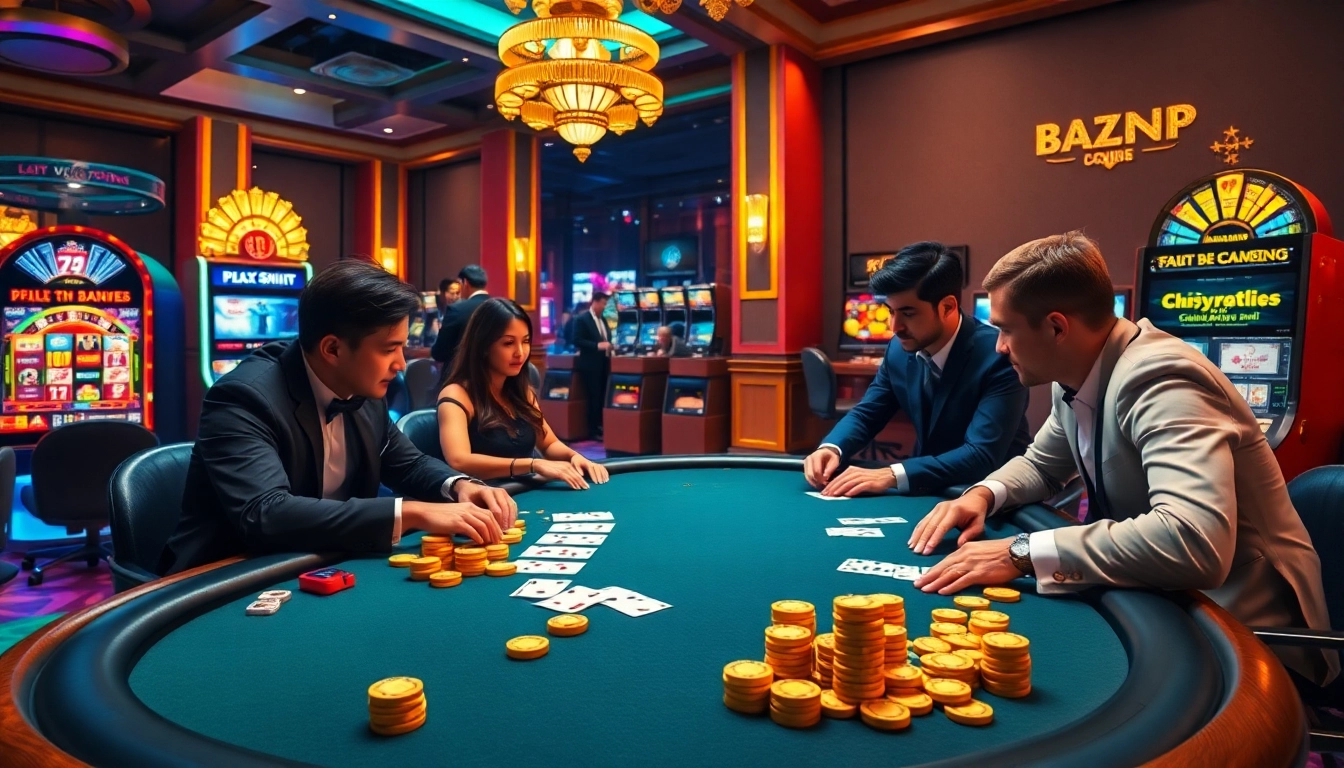 Exciting gambling scene at 68VIP featuring poker, slots, and luxurious ambiance.