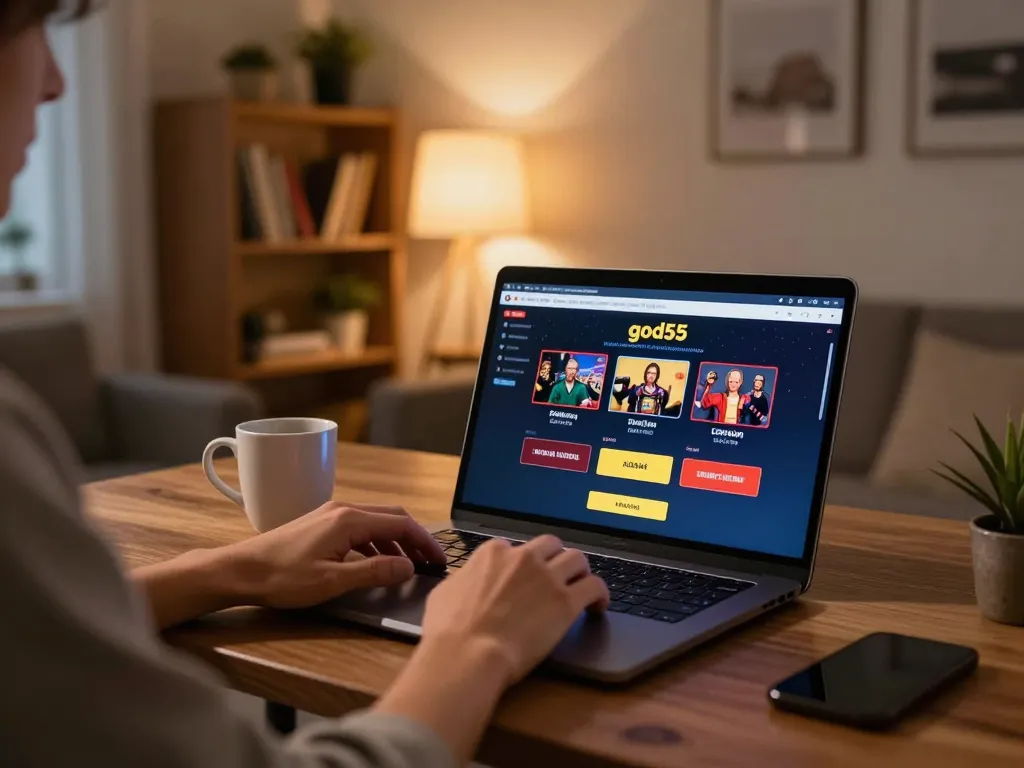 Engaging in responsible gaming on the god55 online casino platform from a cozy home setup.