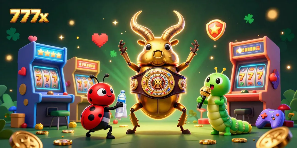 Experience the excitement of 777x with vibrant casino elements and animated characters in a dynamic 3D illustration.