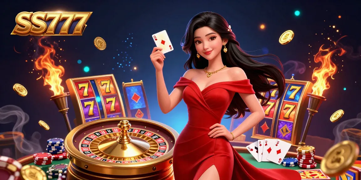 Experience the thrill of SS777 with a vibrant casino scene featuring a confident player and roulette.