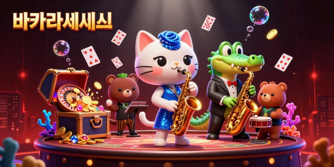 바카라사이트에서 바카라 테이블과 카드가 떠 있는 활기찬 카지노 장면에서 흥미로운 게임을 즐기는 모습입니다.
