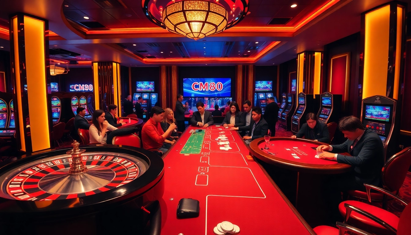 Engage with cm88 com's vibrant gaming atmosphere featuring roulette, cards, and enthusiastic players.