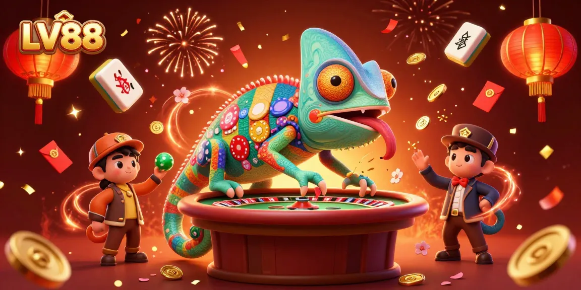 Experience exciting gameplay and vibrant elements at LV88 with a dynamic chameleon casino owner.