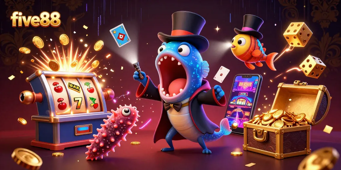 Experience thrilling five88 casino magic with an entertaining deep-sea scene full of winning symbols and vibrant slots.