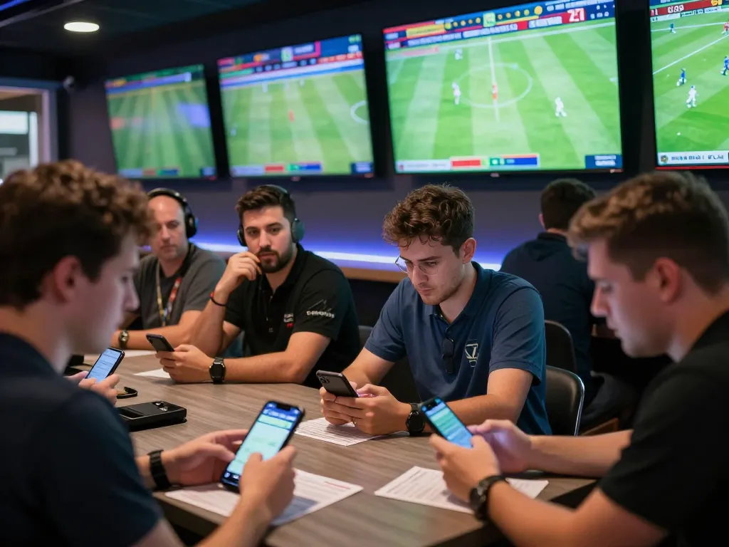 Soi kèo bóng đá with bettors engaging in sports betting at a vibrant lounge.