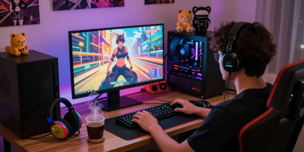 Engaging in real hentai games with an immersive setup focused on vibrant anime visuals.