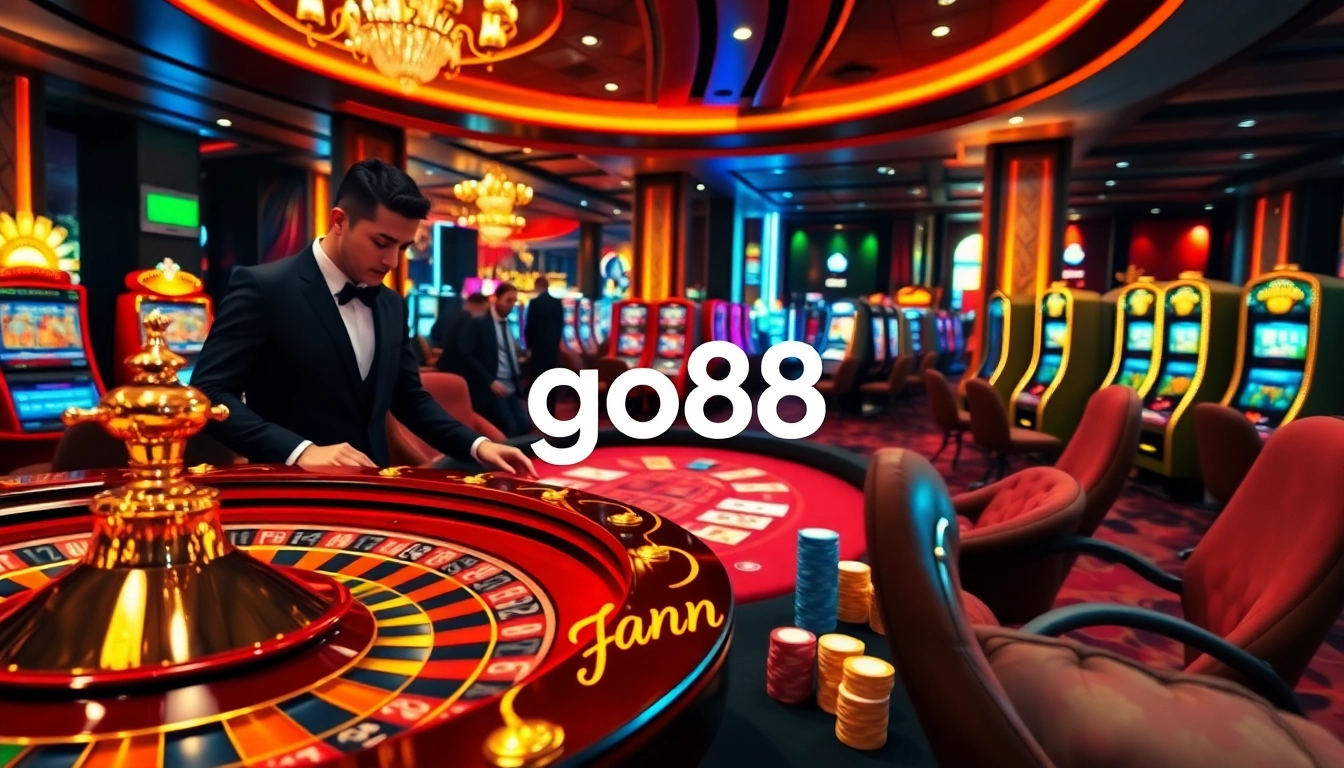 Players experiencing thrilling action at go88 casino with vibrant tables and slot machines.