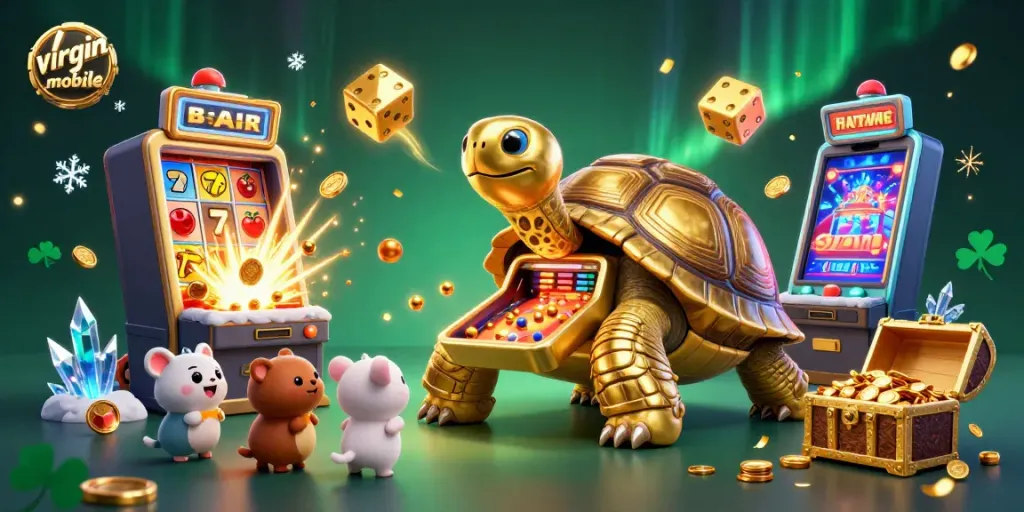Experience thrilling wins with virgin-mobile's vibrant casino atmosphere in this stunning illustration.
