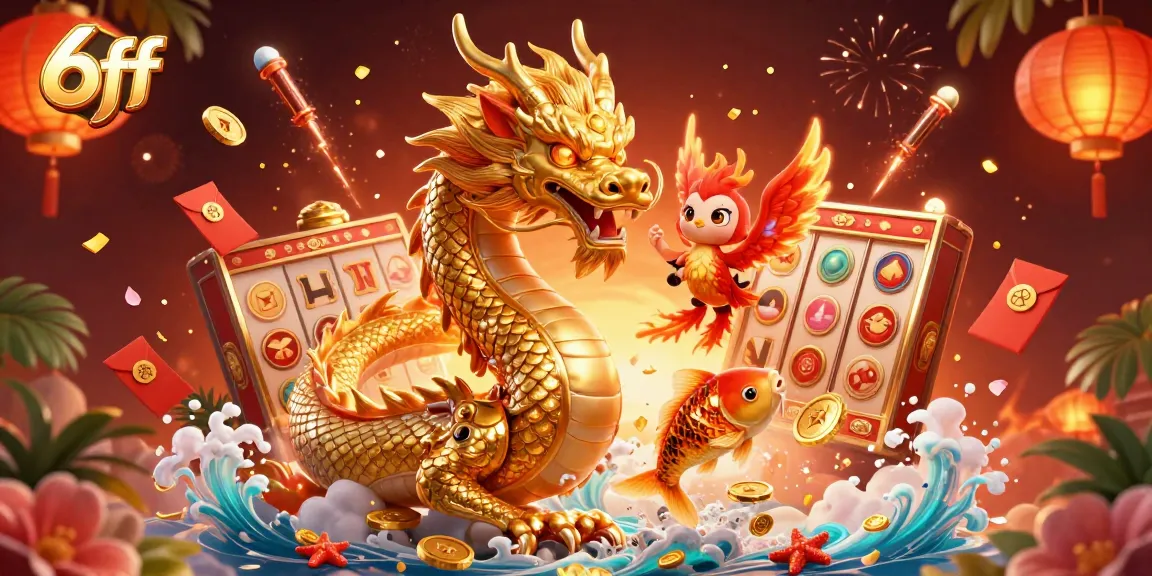 Engage with 6ff's vibrant casino world featuring a golden dragon and lucky symbols.