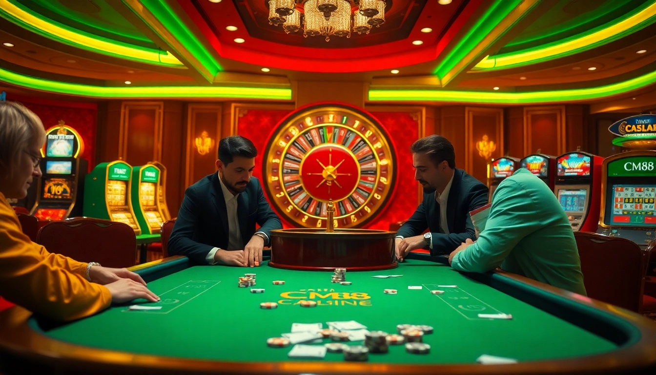Experience high-stakes excitement with CM88 at a vibrant casino poker table.
