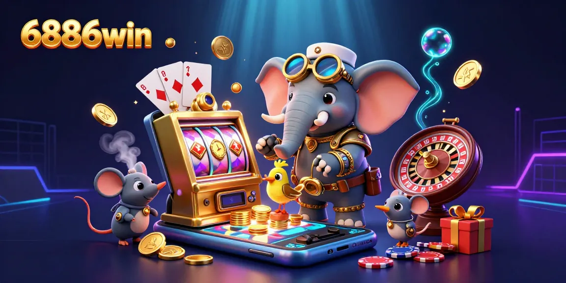 Engage with thrilling 6886win gameplay in this vibrant 3D casino illustration of a steampunk elephant engineer.