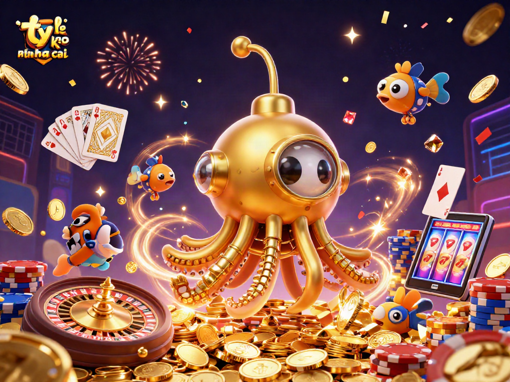 Engage in exciting ty le keo nha cai betting action with a vibrant 3D casino scene overflowing with winnings.