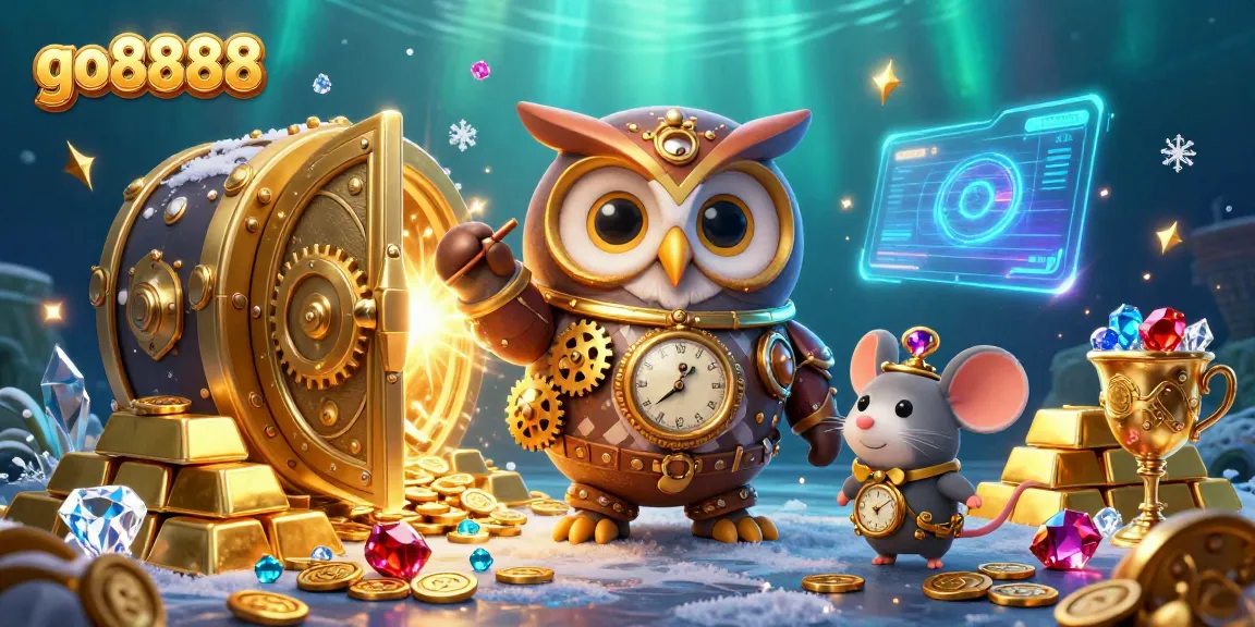 Engage with go8888 at an advanced casino scene showcasing colorful steampunk characters and dazzling treasures.