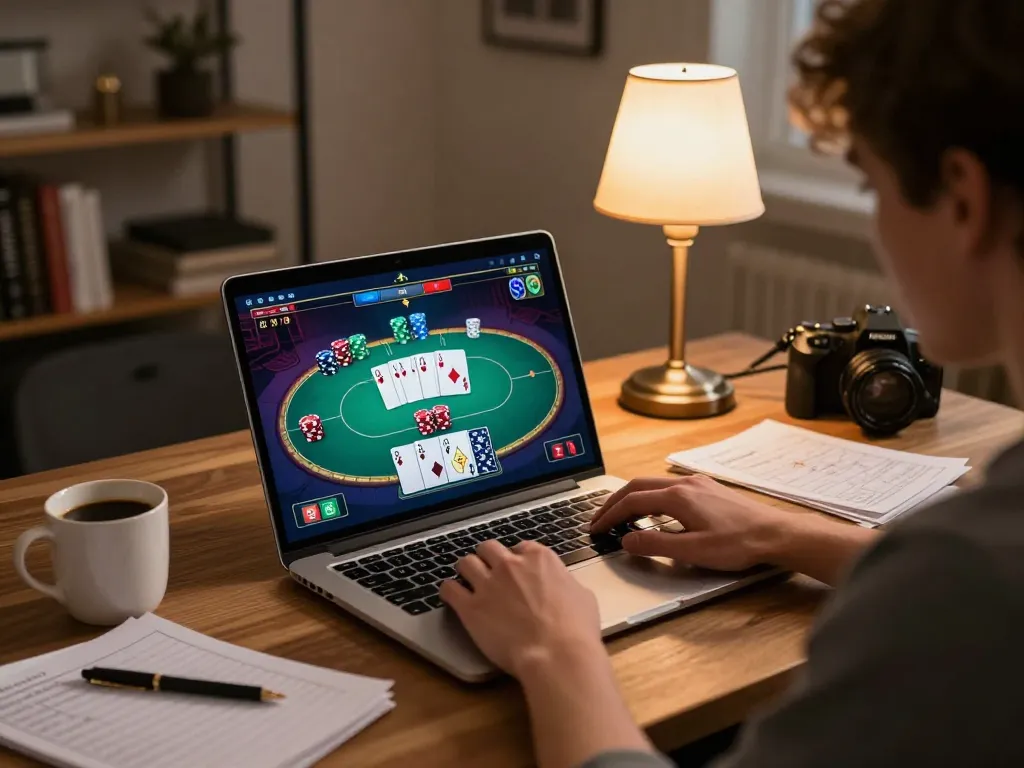 Player engaged in a strategic poker game on rik vip platform, showcasing online gaming experience.
