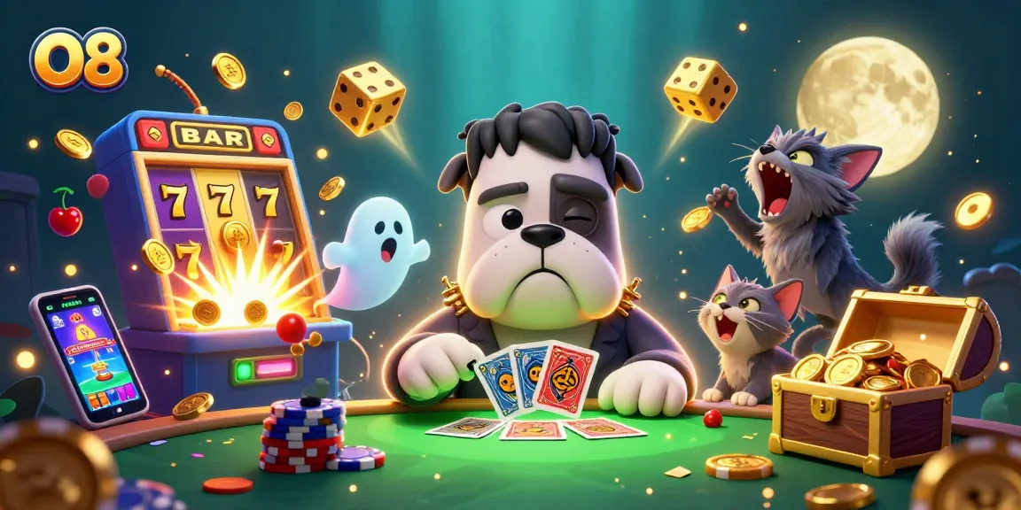 Engage in thrilling games at O8, featuring a vibrant casino scene with dynamic monsters and exciting elements.