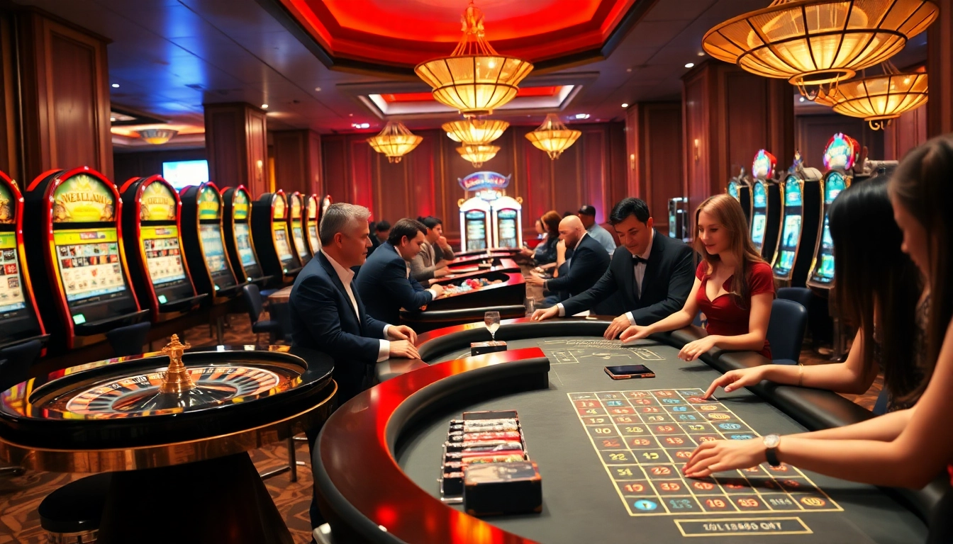 Enjoy the thrill of betting at FUN88.SE.NET's luxurious casino atmosphere with vibrant tables and slot machines.