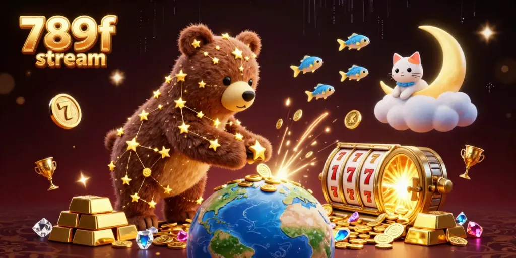 Engage with the 789f stream casino experience, showcasing lively characters and slot game elements.