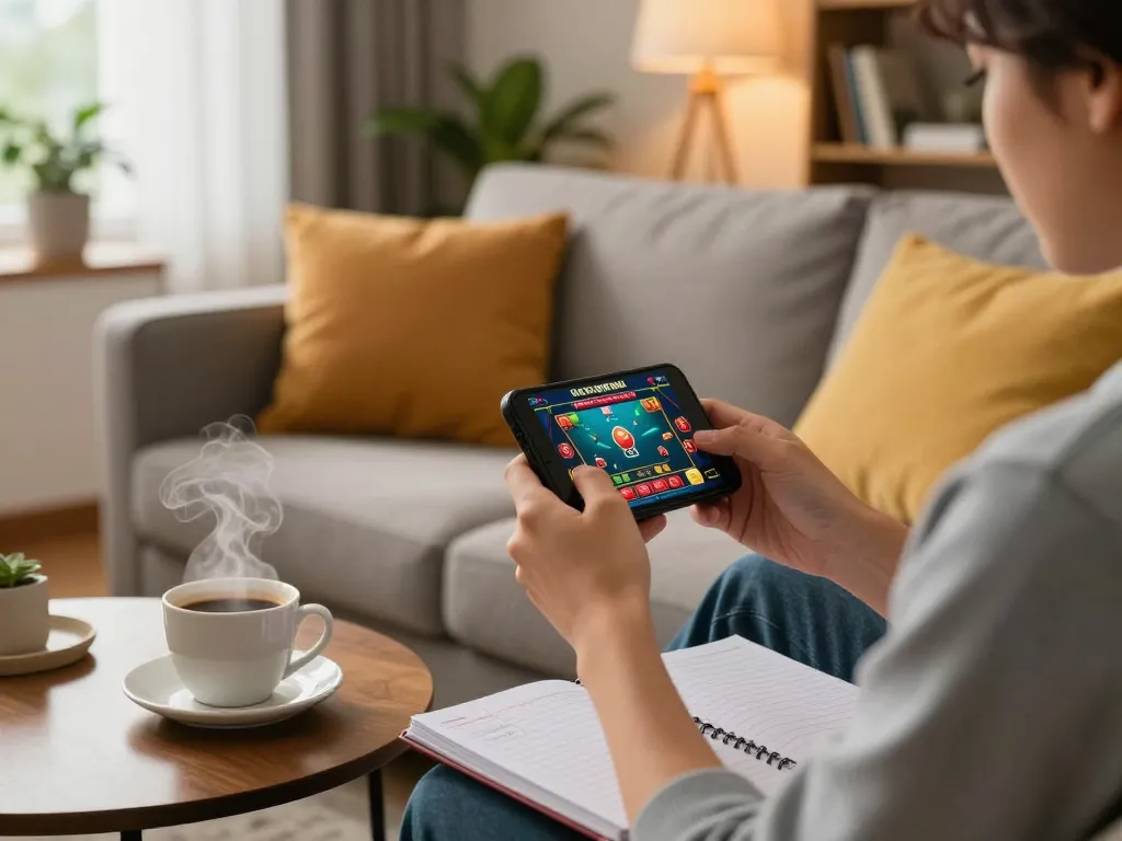 Engaging in mobile casino gaming with Go88 app on smartphone while relaxing at home.