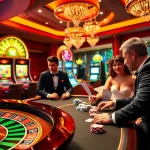 Experience excitement at go999.in.net with luxurious casino tables and vibrant slot machines in action.