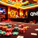 Experience the thrill of qh88 online gambling at a luxurious casino table with chips and cards.