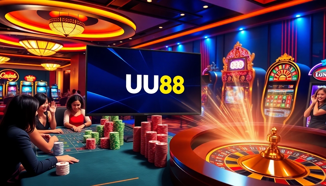 Exciting gaming experience at UU88, showcasing vibrant casino tables and slot machines.