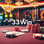 Engaged players enjoying a thrilling game at 33Win casino, with poker chips and cards on the table.
