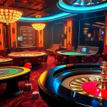 Thrilling online gambling scene featuring CM88, poker chips, and a roulette wheel in a luxurious casino.