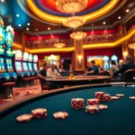 Các người chơi KO66 ăn mừng chiến thắng tại những bàn casino lấp lánh với các máy slot sống động.