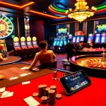 Experience excitement with the thabet link at a luxury casino setting, showcasing vibrant tables and strategic gambling.