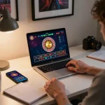 Player engaging in live roulette game at home with BL555 casino app, showing high-stakes gaming atmosphere.