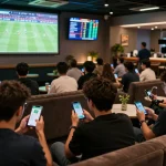 Soi kèo bồ đào nha strategy in vibrant sports betting lounge with fans engaged in live game.