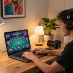 MMLIVE gaming setup showcasing an engaging online casino experience with interactive elements and cozy ambiance.