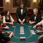 Players at a poker table in a luxurious casino environment, captivated by no hu casino game strategies.