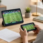 Engaging in sports betting on ok8386 platform using a smartphone while focusing on live sports game.