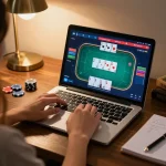Engaging online poker session featuring top game bài đổi thưởng with cozy gaming setup