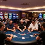 Experience the luxury of playing at Trang Chủ O8 in a vibrant casino setting with engaged players.