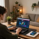 Engaging in online gaming utilizing the SC88 Link for a seamless experience in a cozy home environment.