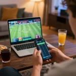 Experience dynamic sports betting with sunwin on smartphone, presenting live odds in a stylish home setting