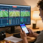 Engaging with 88okwin sports betting app at home, highlighting excitement and strategy.