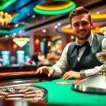 Erlebe aufregende casinospiele mit einem freundlichen Dealer an einem roulettetisch.