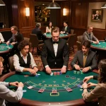 Players engaging in strategic blackjack games at sunwin's luxurious game room, showcasing excitement and skill